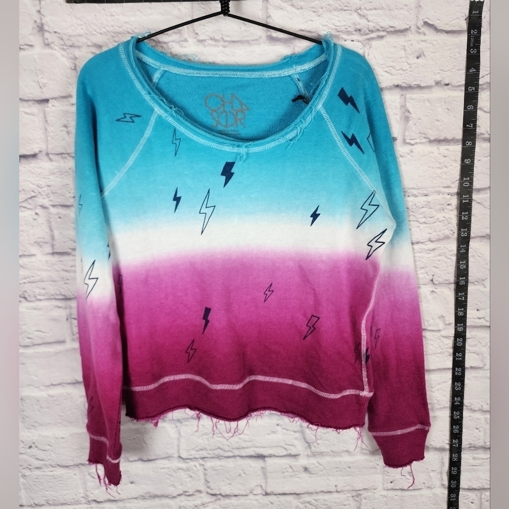 Chaser bold and playful ombre lightning bolt cropped sweatshirt Size Small NEW